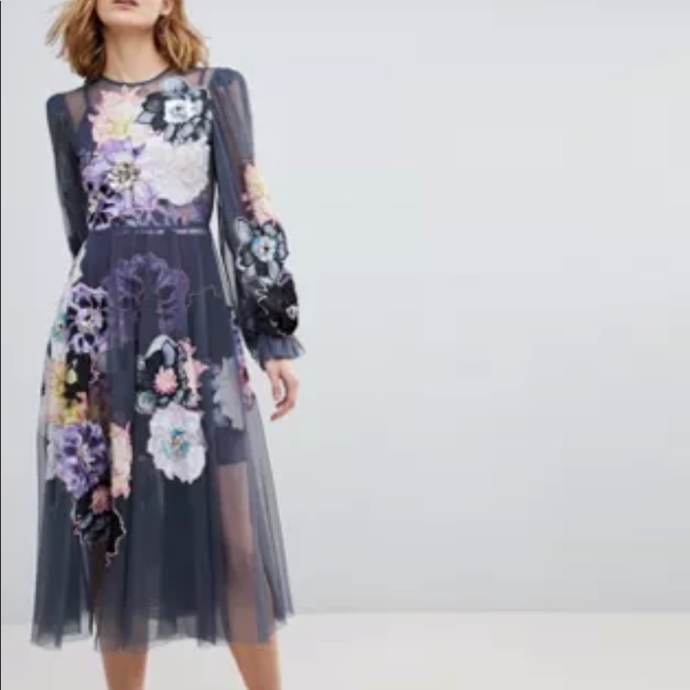 ASOS Floral Appliqué Embellished Smock Dress